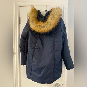 Modern Eternity Three-in-one Belted Quilted Maternity Puffer Coat in navy